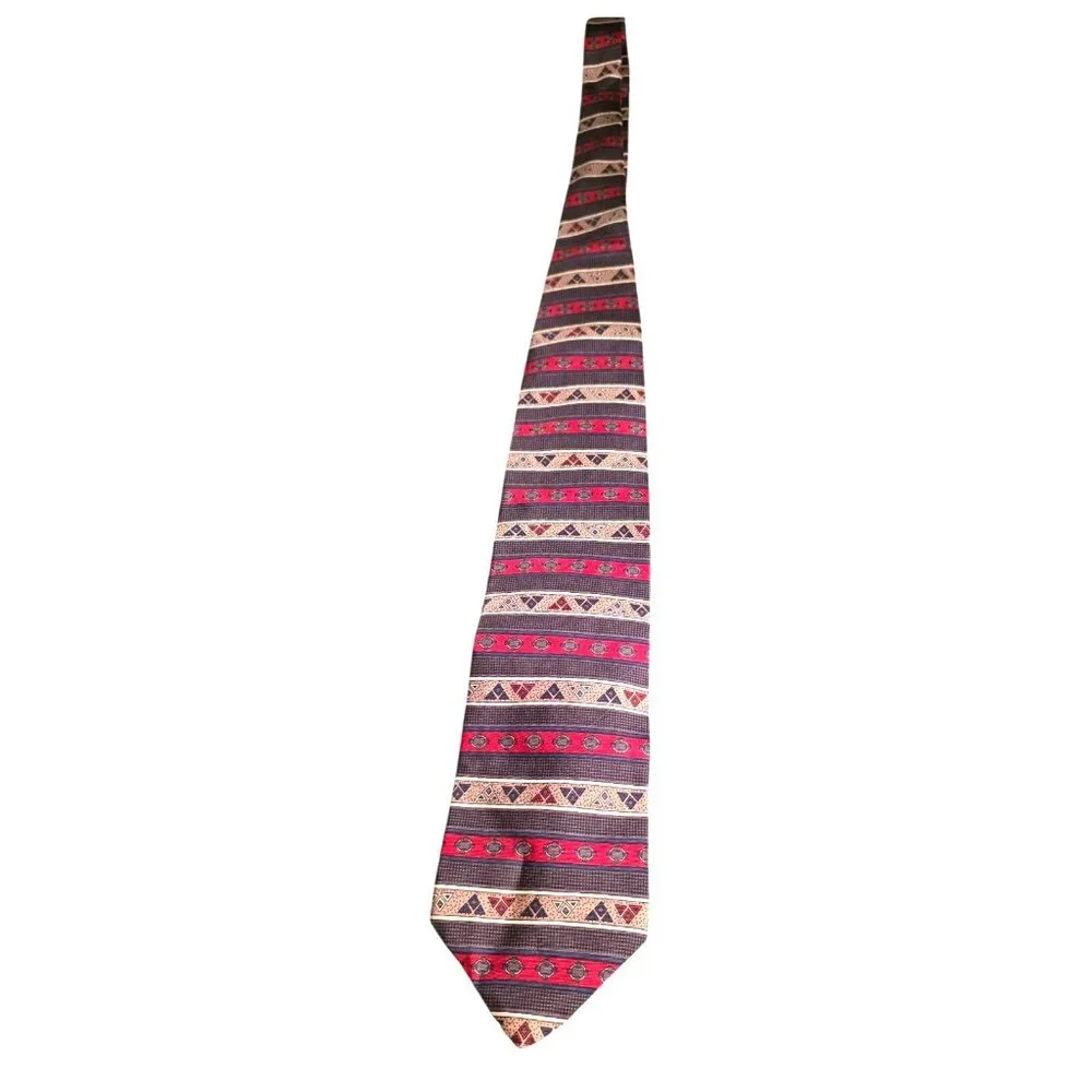 Vintage Necktie Lord & Taylor Kensington Collection Silk Red/Blue Geometric‎